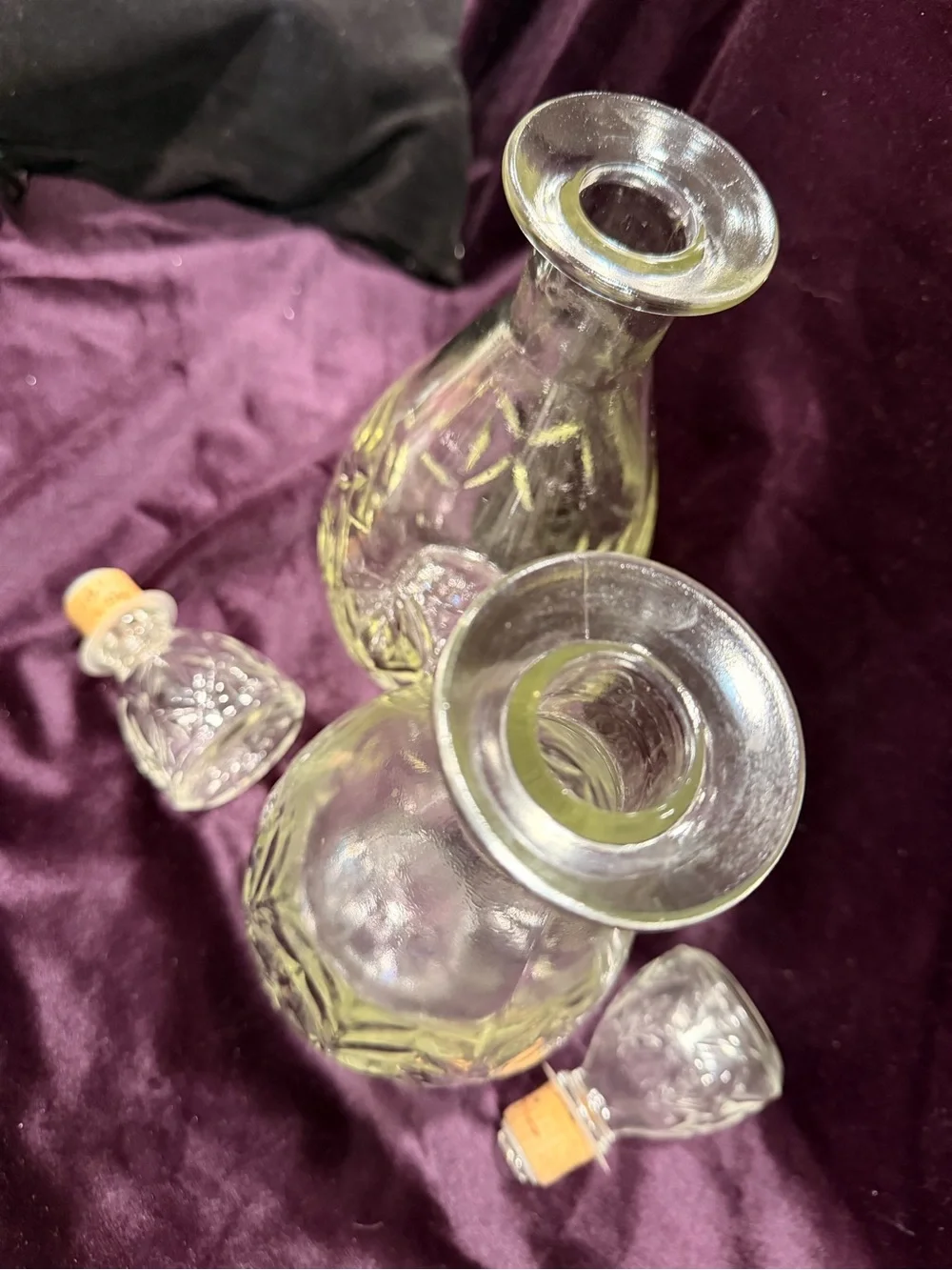 Vintage Owens-Illinois Diamond Cut Glass Decanter Pair